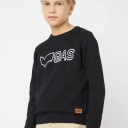 GAS Kids Black & White Cotton Embroidered Full Sleeves Sweater image 3