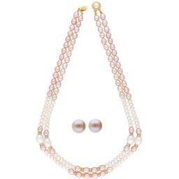 Sri Jagdamba Pearls Pearl White & Pink Alloy Necklace Set-picture-15