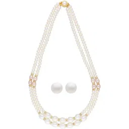 Sri Jagdamba Pearls Pearl White & Golden Alloy Necklace Set-picture-10