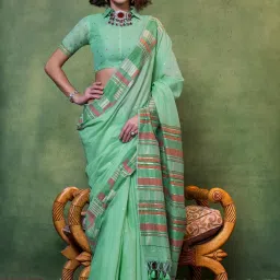 Elora Rama Green Woven Saree With Unstitched Blouse image 1