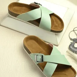 hoversoul Hoversole Women's Xena Pistachio Cork Cross Strap Sandals image 1