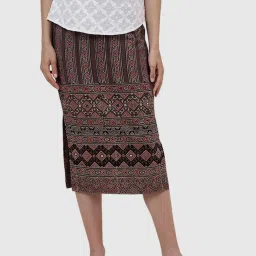 Fabindia Brown Cotton Printed Pencil Skirt image 4