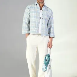 SHOWOFFFF Blue Cotton Regular Fit Checks Shacket image 5