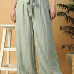 Oxolloxo Green Regular Fit Striped Trousers image 1