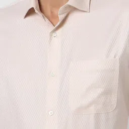 Van Heusen Cream Cotton Regular Fit Texture Shirt image 4