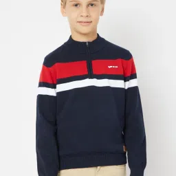 GAS Kids Navy & Red Cotton Striped Full Sleeves Sweater image 1