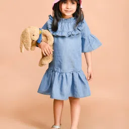 LilPicks Kids Blue Solid Dress image 4