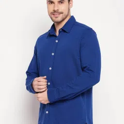 CLUB YORK Men Royal Blue Solid Collar Shirt image 4