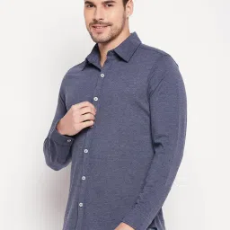 CLUB YORK Men Navy Blue Solid Collar Shirt image 4