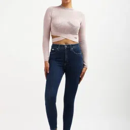 CALVIN KLEIN JEANS Pink Slim Fit Modal Mock Neck Stylised Sweater image 5
