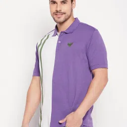 CLUB YORK Men Purple Colourblocked Polo Collar T-shirt image 4