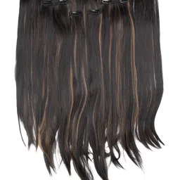 Stasia Street 7 Set Clip-In Volumizer Dark Brown Hair Extensions With Golden Brown Highlights - 24 Inches image 1
