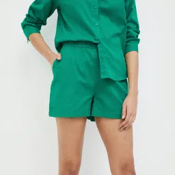 Ginger by Lifestyle Green Cotton Regular Fit Shorts image 1