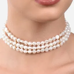 Zaveri Pearls White Natural Freshwater 7-8 mm Uneven Button Pearls Choker Necklace-ZPFK13820 image 4