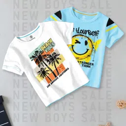 Codez Kids White & Blue Printed T-Shirt (Pack Of 2) image 1