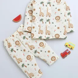 Bumzee Kids Cream Cotton Printed Full Sleeves Jabla Set image 1
