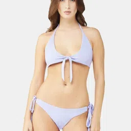 Secrets By ZeroKaata Purple Plain Swimwear Bra Panty Set image 1