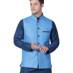 Tabard Blue Regular Fit Sleeveless Nehru Jacket-picture-12