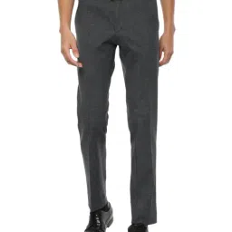 Van Heusen Dark Grey Slim Fit Self Pattern Flat Front Trousers-picture-36