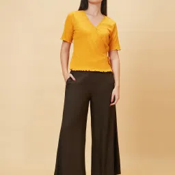 Globus Olive Flared Fit High Rise Trousers image 4