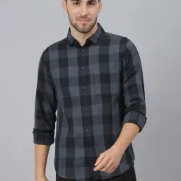 Dennis Lingo Grey & Black Cotton Slim Fit Checks Shirt-picture-26