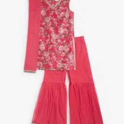 Utsa Kids by Westside Pink Straight Kurta, Sharara and Dupatta Set-picture-21