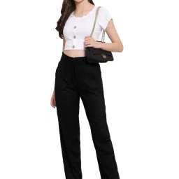 PATRORNA Black Mid Rise Slim Fit Trousers image 4