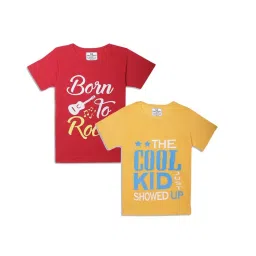 Vimal Jonney Kids Yellow & Red Printed T-Shirt (Pack of 2) image 1