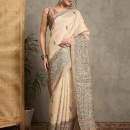 Saree Mall Beige Silk Self Saree with Blouse Piece image 1