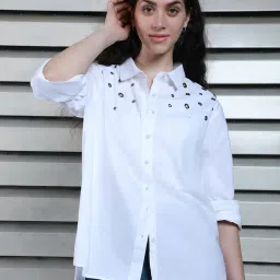 High Star White Cotton Regular Fit Oversized Shirt image 1