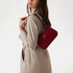 Guess Red Solid Arnela Top Zip Shoulder Bag image 1