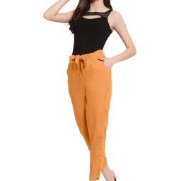 PATRORNA Peach Mid Rise Slim Fit Cigarette Trousers image 4