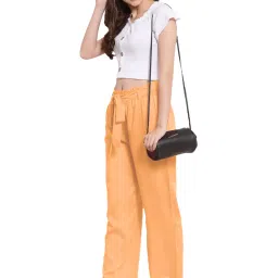 PATRORNA Peach Mid Rise Relaxed Fit Paperbag Culottes Trousers image 4