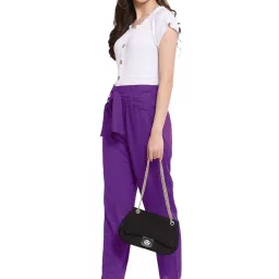 PATRORNA Purple High Rise Relaxed Fit Trousers image 4