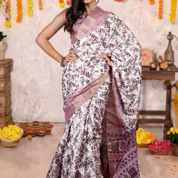 MIRCHI FASHION Ivory White Printed Saree With Unstitched Blouse image 1