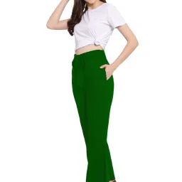 PATRORNA Dark Green Mid Rise Relaxed Fit Bootcut Trousers image 4