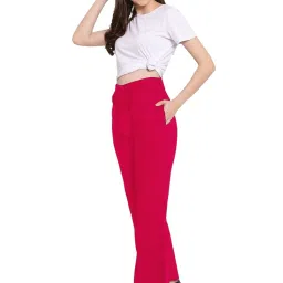 PATRORNA Dark Pink Mid Rise Relaxed Fit Bootcut Trousers image 4