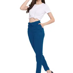 PATRORNA Blue Mid Rise Slim Fit Trousers image 4