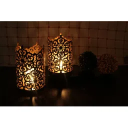 Hosley Black and Gold Metal Sleeve with Free Unscented Tealight Set of - 2 image 2