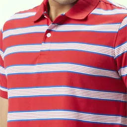 Byford By Pantaloons Red Slim Fit Striped Polo T-Shirt image 4