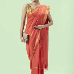 Rangmanch by Pantaloons Rust Saree With Unstitched Blouse image 4
