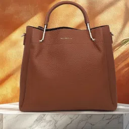 Magnolia Brown Vegan Leather Structured Sling Handbag image 1