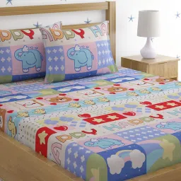 HOSTA HOMES Multicolor Glace Cotton 220 TC Bed Sheet with 2 Pillow Cover image 1