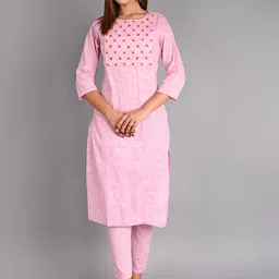 The Hope Women Floral Embroidered Regular Thread Work Pure Cotton Kurta with Trousers & With Dupatta image 3