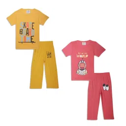 Vimal Jonney Kids Yellow & Pink Printed T-Shirt Set image 1
