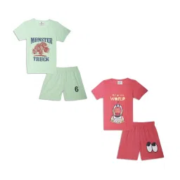 Vimal Jonney Kids Mint Green & Pink Printed T-Shirt Set image 1