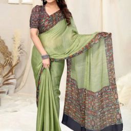 MIRCHI FASHION Olive Green Printed Saree With Unstitched Blouse-picture-38