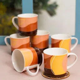 JCPL Printed Yellow Ceramic Tea Cups- Set of 6 (200 ml each) image 1