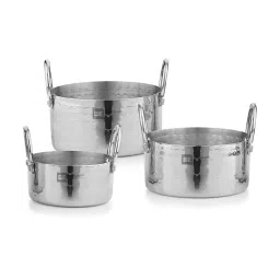 Bergner BE Essentials Silver Stainless Steel 3Pc Mini Hammered Pot Serving Set image 1