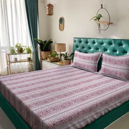 Myntra Elegant Homes Pink & Grey Floral Pure Cotton 400 TC King Bedsheet Set-2.5mX2.25m-image-82